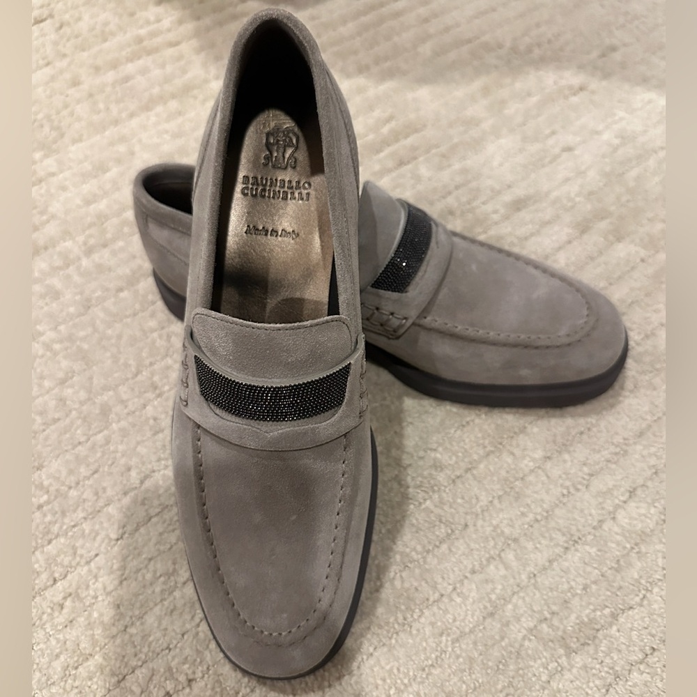 Brunello Cucinelli Taupe Loafers with Black Accent NWT